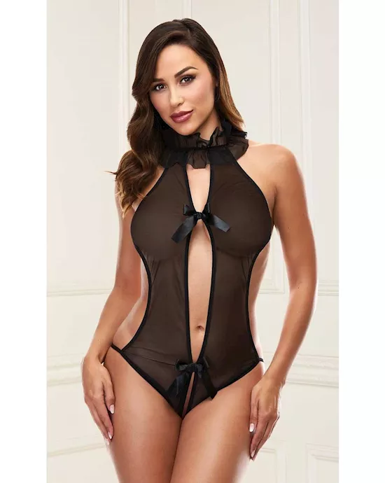 Deep V Transparent Teddy With Bows