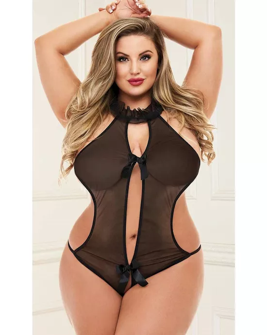 Deep V Transparent Teddy With Bows