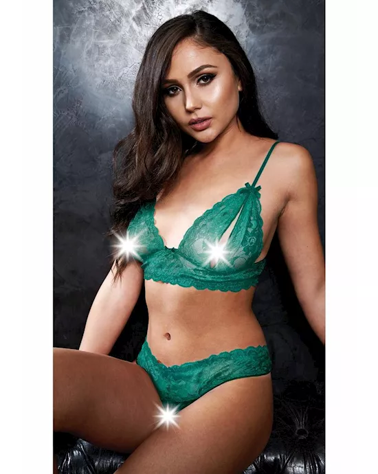 2 Piece Peek-A-Boo Bra and Crotchless G-String Set - M/L