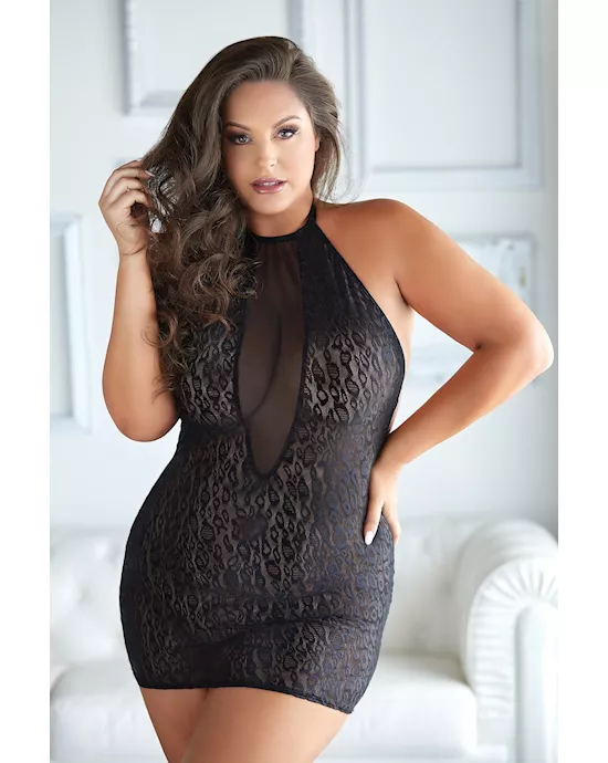 Leopard And Mesh Halter Dress