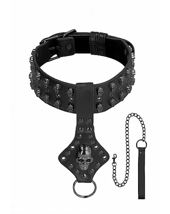 Ouch Skulls and Bones  Neck Chain with Skulls  Leash