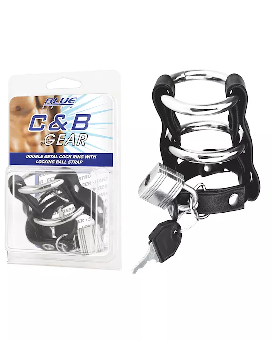 Double Metal Cock Ring With Locking Ball Strap