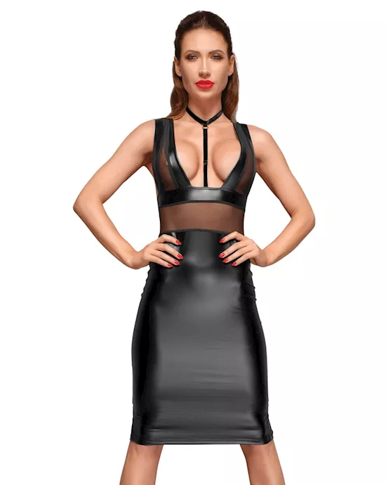 Wet Look Dress With Inserts 