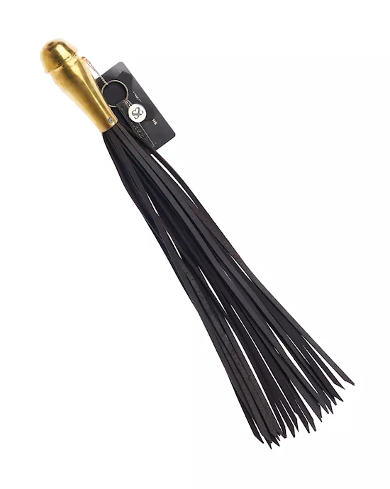Bound X Leather Flogger With Bronze Grip Metal Handle