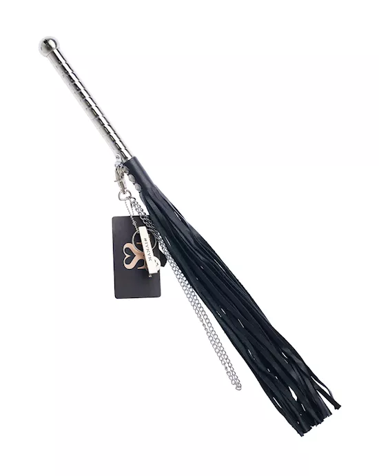 Bound X Leather Flogger with Thin Metal Handle and Chain