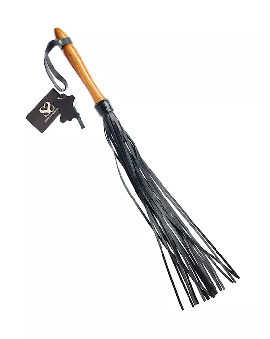 Bound X Textured Leather Flogger With Wooden Handle