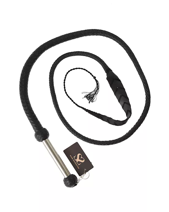Bound X Heavy Leather Leaf Tip Whip With Metal Handle