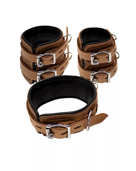 Bound X Tooled Leather Cuffs And Collar Set