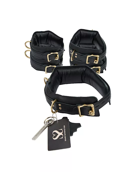 Bound X Padded Calfskin Cuffs and Collar Set