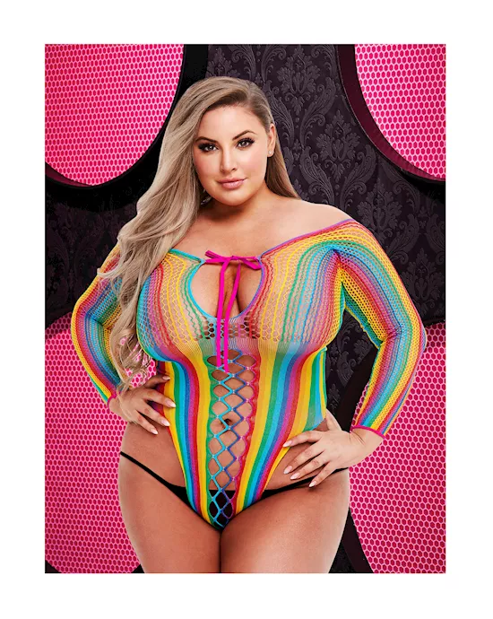 Poppy Rainbow Stripe Lace Up Teddy