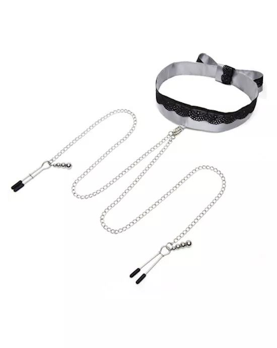 Fifty Shades of Grey Play Nice Satin and Lace Collar and Nipple Clamps
