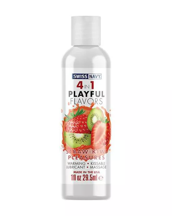 Swiss Navy 4-in-1 Playful Flavours Lubricant - Straw-kiwi Pleasures - 30ml
