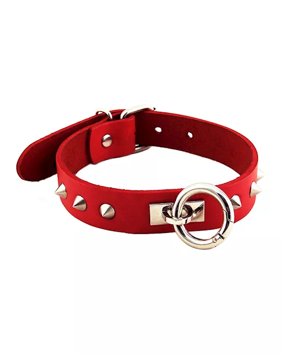 Rouge Leather Thin Studded Collar