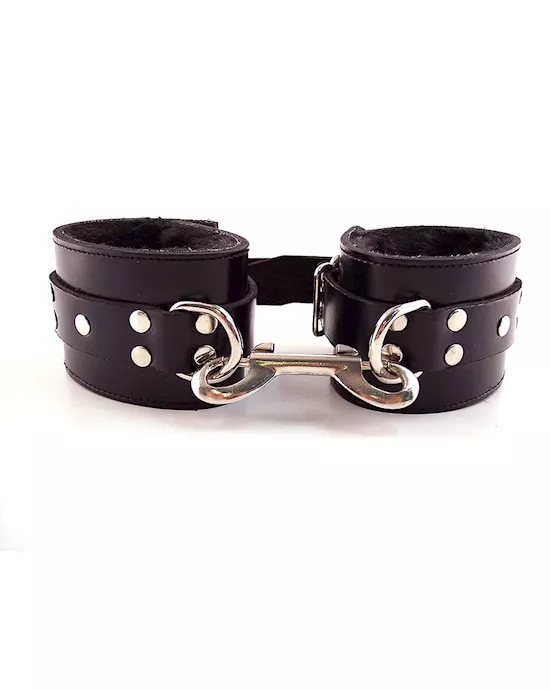 Rouge Leather Faux Fur Wrist Cuffs