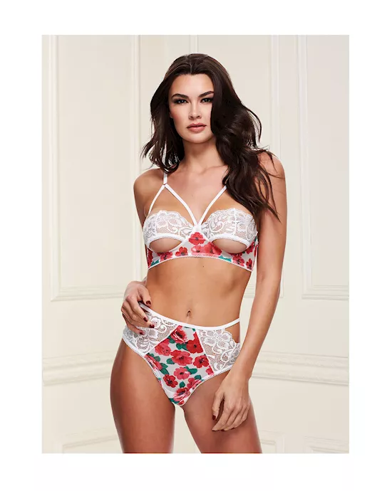 Floral And Lace Peekaboo Bra And Panty Set
