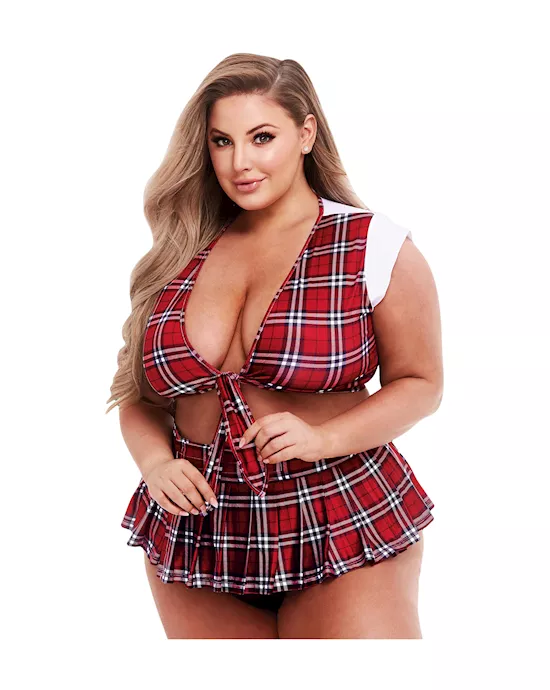 Schoolgirl Plaid Crop Top And Skirt Set