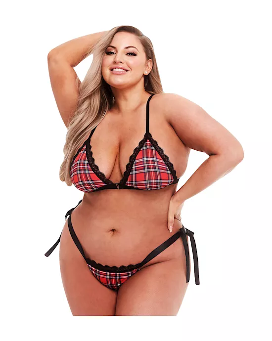Schoolgirl Plaid Bra And Thong Set