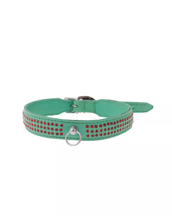 Bound X Green Collar With Red Rhinestones