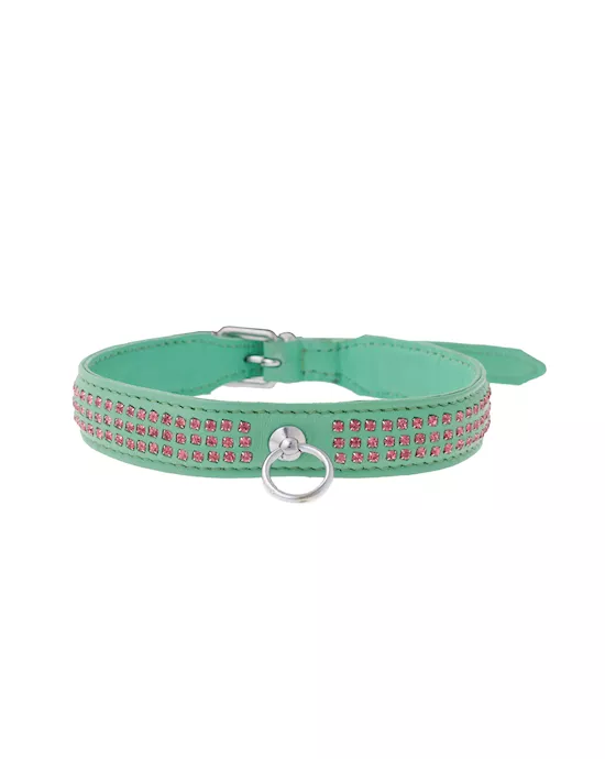 Bound X Green Collar With Pink Rhinestones