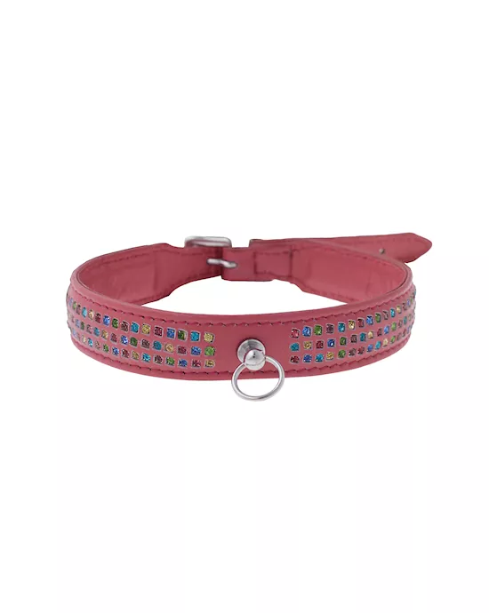 Bound X Pink Collar With Rainbow Rhinestone