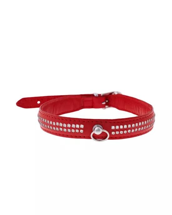 Bound X Red Collar With Silver Rhinestones - Two Rows