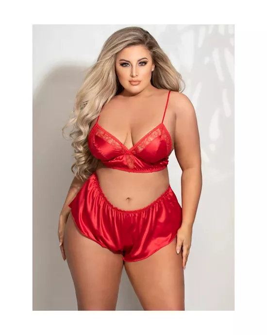 Seduction 2-Piece Bralette and Short Set Satin
