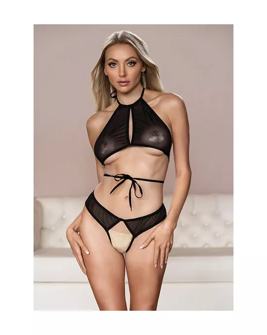 Allure Marley Mesh Peek A Boo Top & Open Panty