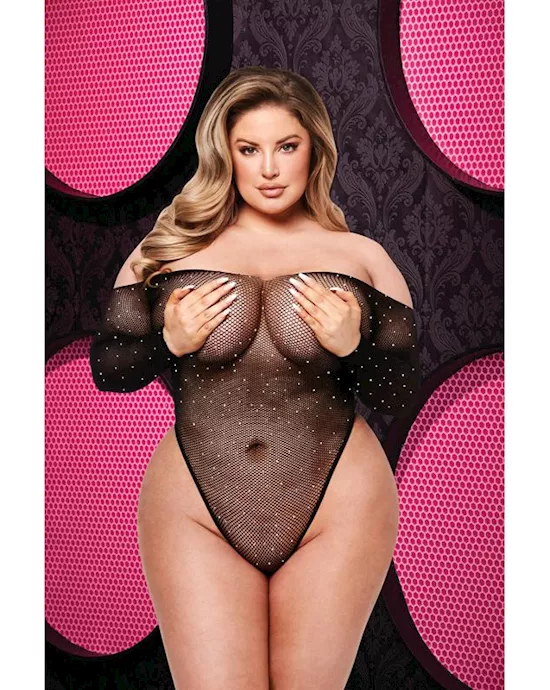 Off The Shoulder Sparkle Teddy - Black - Q ENV