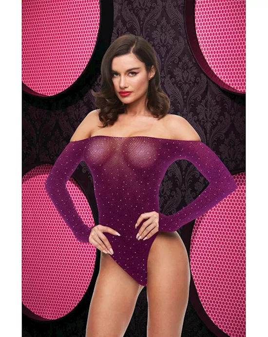 Off The Shoulder Sparkle Teddy - Purple Env