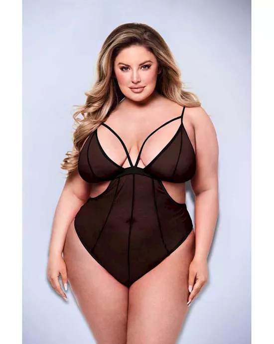 Baci Sexy Crotchless Mesh Teddy - Black - Q Bx