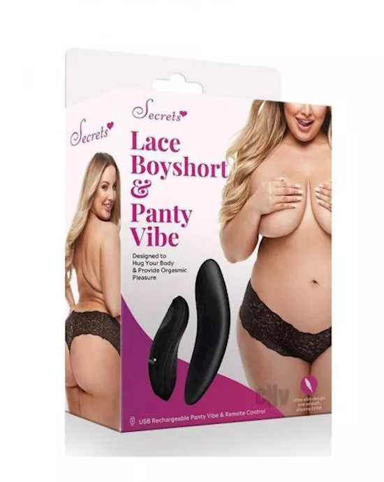 Secret Lace Boyshort Remote Q/s Black