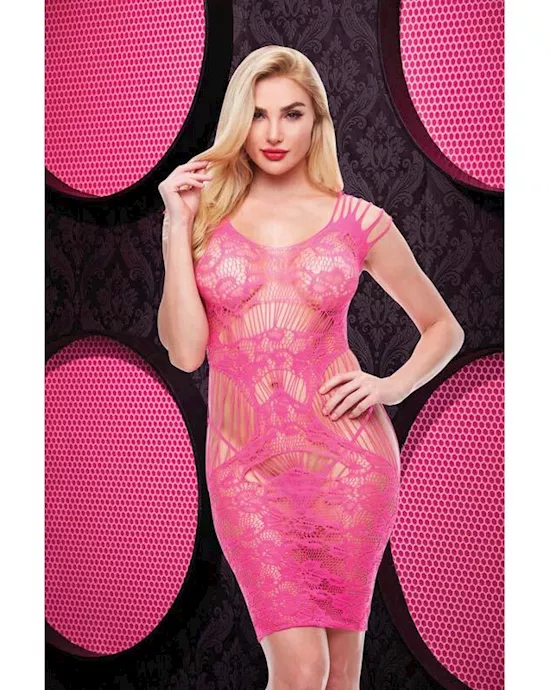 Lace Cut Out Mini Dress - Hot Pink Env