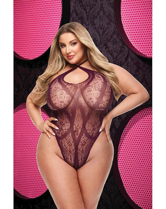 Criss Cross Lace Teddy - Purple - Q Env