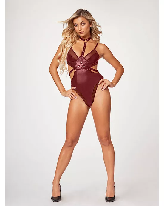 Midnight Love Vegan Leather Two Piece Teddy Set STM-11524-Wine-XL