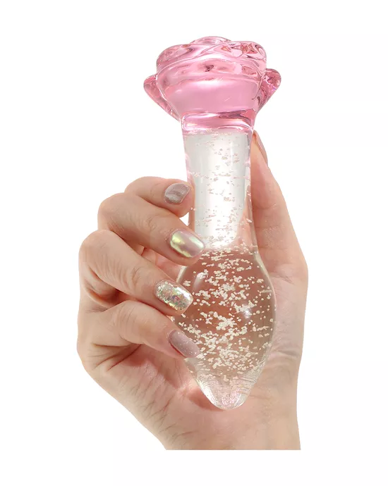 Lucent Glow In The Dark Rose Glass Butt Plug