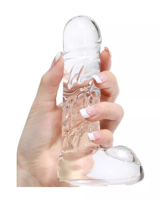 Lucent Scrawling Glass Dildo with Balls