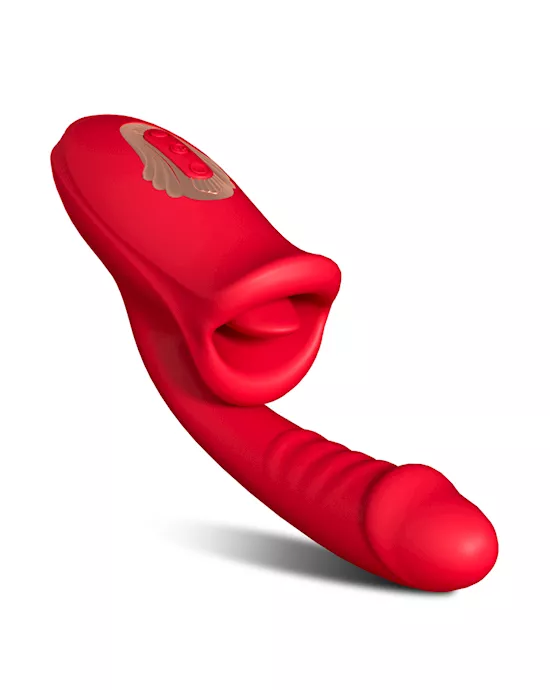 Dual Stimulation Vibrator With Licking Tongue And Realistic Dildo