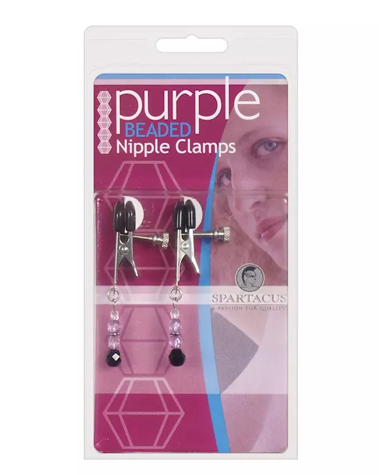 Spartacus Adjustable Broad Tip Nipple Clamps w/Purple Beads