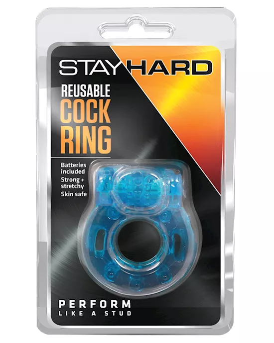 Blush Stay Hard Vibrating Reusable Cock Ring - Blue