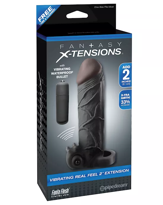Fantasy X-tensions Vibrating Real Feel 2" Extension w/Ball Strap - Black