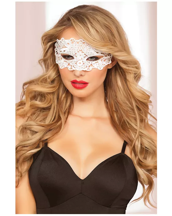 Lace Eye Mask w/Satin Ribbon Ties White O/S