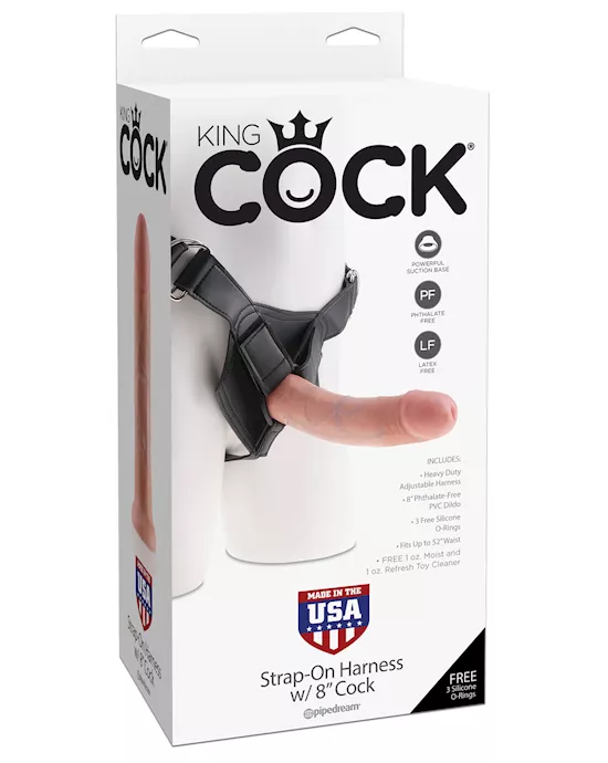 King Cock Strap On Harness w/8" Cock - Flesh