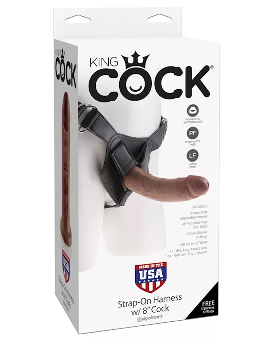 King Cock Strap On Harness w/8" Cock - Brown