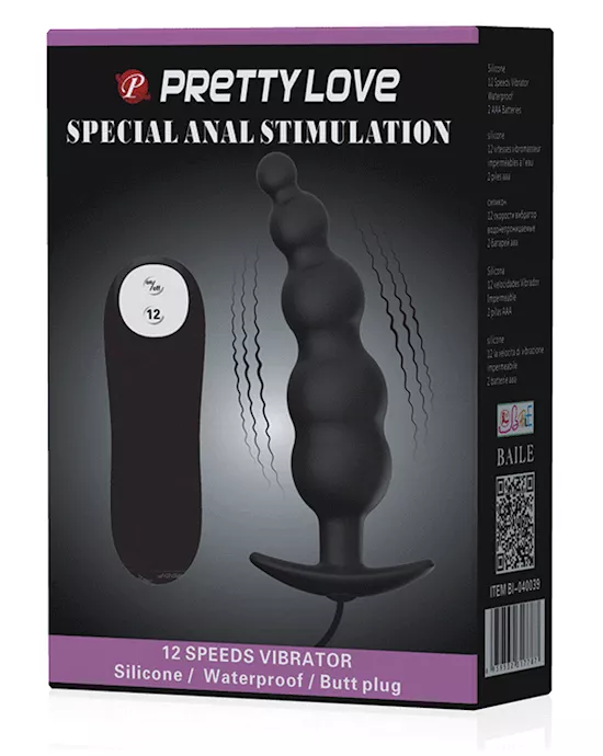 Pretty Love Vibrating Bead Shaped Butt Plug - Black