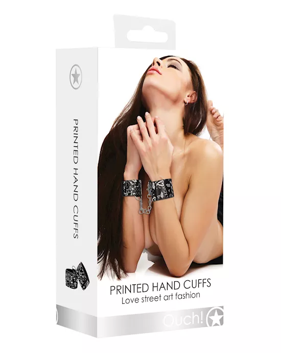 Shots Ouch Love Street Art Fashion Printed Hand Cuffs - Black
