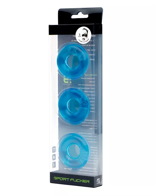 Sport Fucker Chubby Cockring Pack of 3 - Ice Blue