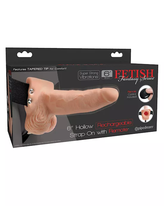 Fetish Fantasy Series 6" Hollow Rechargeable Strap On w/Remote - Flesh