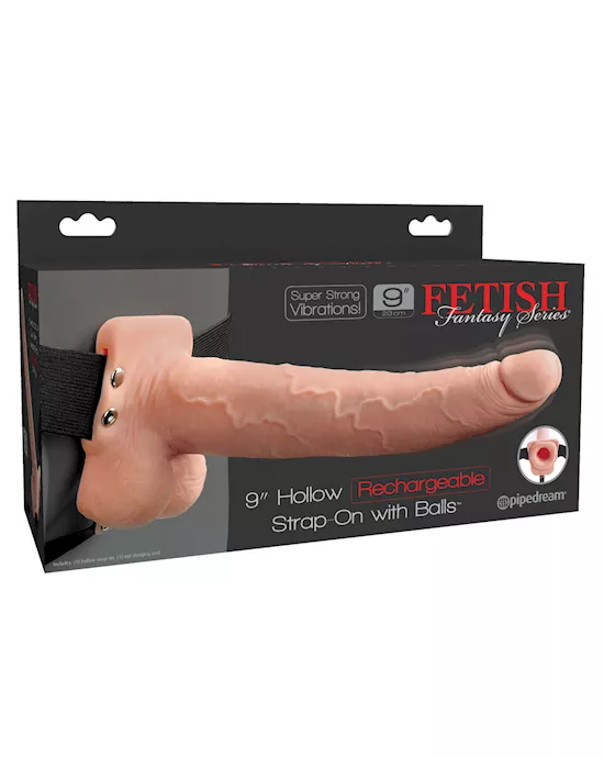 Fetish Fantasy Series 9" Hollow Rechargeable Strap On w/Balls - Flesh