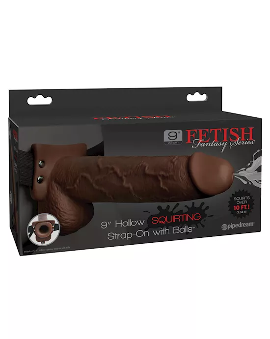 Fetish Fantasy Series 9" Hollow Squirting Strap On w/Balls - Brown