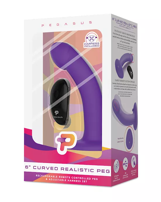 Pegasus 6" Rechargeable Curved Peg w/Adjustable Harness & Remote Set - Purple